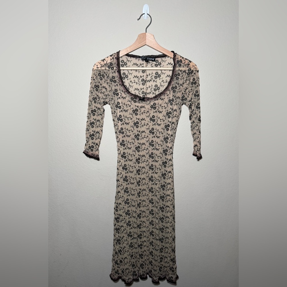 Betsey Johnson Small Petite black & Tan Mesh long sleeve dress